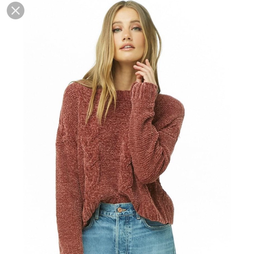 Cropped Mauve Chenille sweater. Size med.